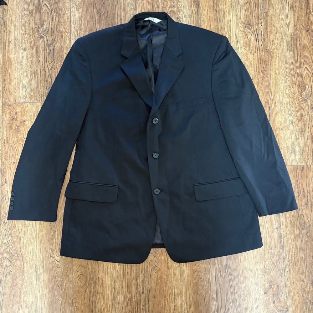 VTG Versini Mens Black 100% Wool 3 Button Blazer Sport Coat Jacket 46R Classic